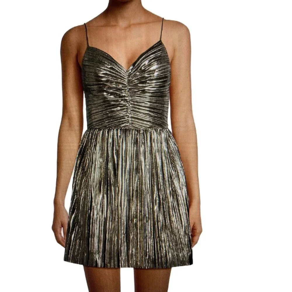 NWT MICHAEL KORS WOMENS PLEATED LAME BUSTIER D SILVER 10